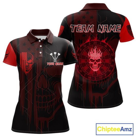 Custom Darts Team Polo Shirt For Women Red Flame Dartboard  - Darts  Jersey NYN0702