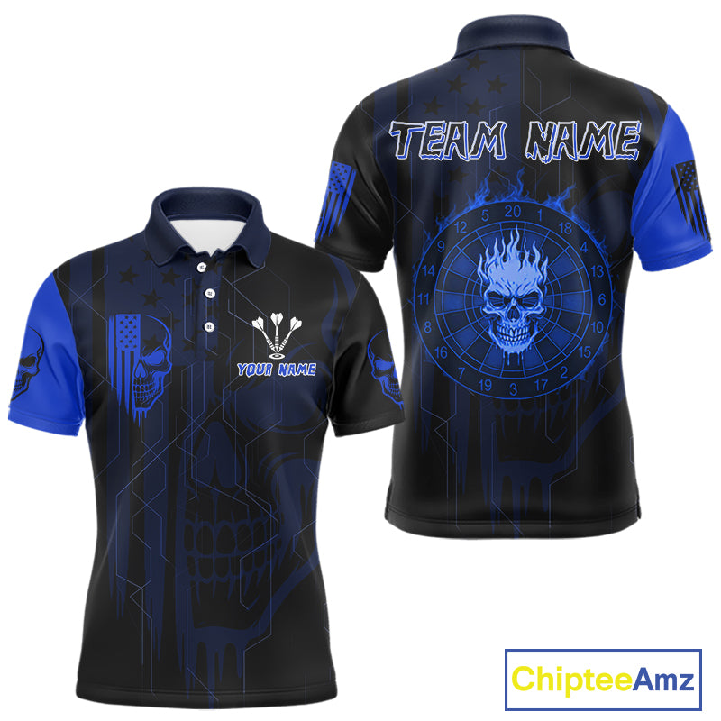 Custom Darts Team Polo Shirt For Men Blue Flame Dartboard - Darts Jersey NYN0704