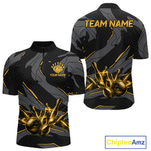 Load image into Gallery viewer, Men's quarter-zip bowling jersey featuring yellow lightning graphics, premium tournament apparel representing speed, momentum and championship ambition.