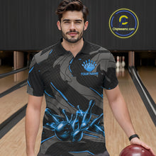Load image into Gallery viewer, Male bowler wearing grey blue lightning bowling jersey during championship tournament, premium sportswear representing confidence, intelligence and determination.
