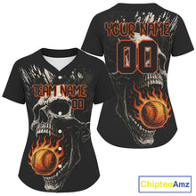 Load image into Gallery viewer, Custom Black Grunge Fire Flames Baseball Ball Shirt For Women Horror Baseball Jerseys NYN1572