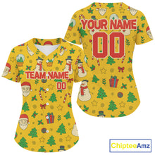 Load image into Gallery viewer, Custom Yellow Santa-Claus Christmas Baseball Shirt For Women Xmas Funny Baseball Jerseys NYN1574