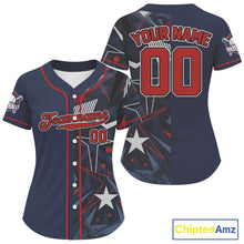 Load image into Gallery viewer, Custom Blue &amp; Red Baseball Shirt Personalized Grunge Baseball Jerseys For Women NYN1579