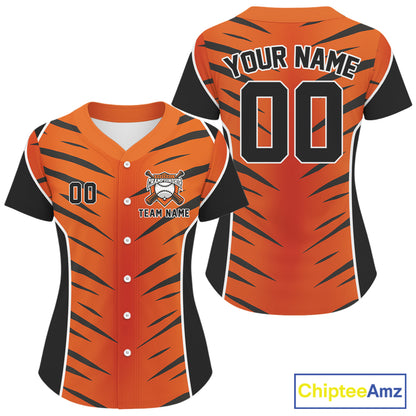 Custom Black Orange Stripes Baseball Shirt Personalized Baseball Jerseys For Women NYN1580