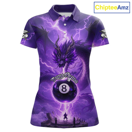 Dragon Light 8 Ball Women Billiard Polo & 1/4-Zip Shirt Custom Pool Team Billiard Shirts|Purple NYN2402
