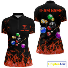 Load image into Gallery viewer, Red Flames Pool Balls Women Billiard Polo &amp; 1/4-Zip Apparel Custom Billiard Team Shirt Designs NYN2405