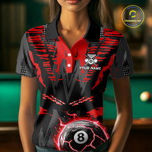 Load image into Gallery viewer, Black And Red Crack 8 Ball Pool Billiard Apparel For Women Custom Billiard Team Shirt Designs NYN2406