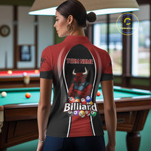Load image into Gallery viewer, Red Funny Bull Pool Balls Women Billiard Polo &amp; 1/4-Zip Apparel Custom Billiard Shirt Designs NYN2408