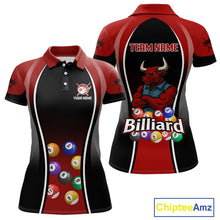 Load image into Gallery viewer, Red Funny Bull Pool Balls Women Billiard Polo &amp; 1/4-Zip Apparel Custom Billiard Shirt Designs NYN2408