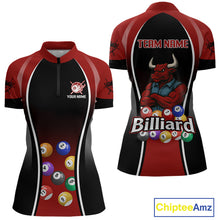 Load image into Gallery viewer, Red Funny Bull Pool Balls Women Billiard Polo &amp; 1/4-Zip Apparel Custom Billiard Shirt Designs NYN2408