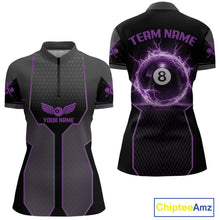 Load image into Gallery viewer, Thunder Purple 8 Ball Pool Women Billiard Polo &amp; 1/4-Zip Jersey Custom Billiard Shirt Designs NYN2410