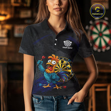 Load image into Gallery viewer, Colorful Rooster Funny Women Darts Polo &amp; 1/4-Zip Shirt Custom Grunge Blue Dart Attire For Darters NYN3004