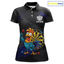 Load image into Gallery viewer, Colorful Rooster Funny Women Darts Polo &amp; 1/4-Zip Shirt Custom Grunge Blue Dart Attire For Darters NYN3004