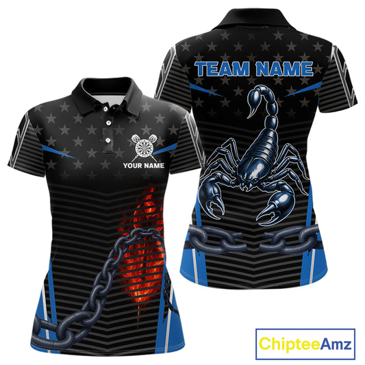 Flame Dart Arrow & Scorpion Women's Darts Shirt - Custom Name For Blue Darts Jersey NYN0455