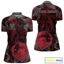 Load image into Gallery viewer, Dragon Darts Flight &amp; Red Swirl Women's Darts Team Shirt - Custom Name For Players NYN0461