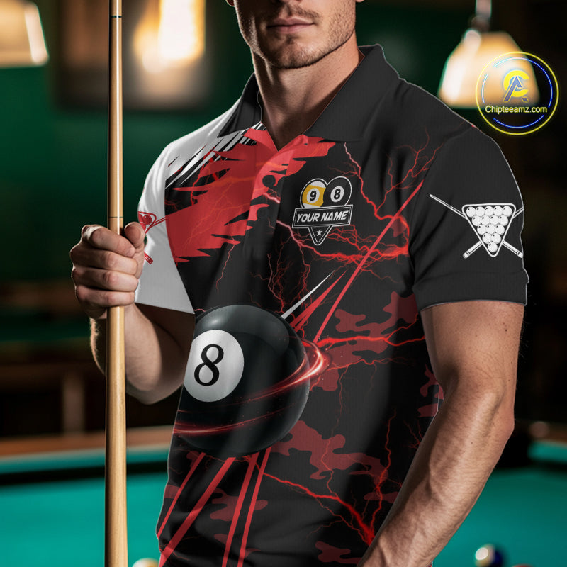 Lightning Red Billiard 8 Ball & 9 Ball Pool Shirt For Men Custom Camo Billiard Team Jersey NYN3425