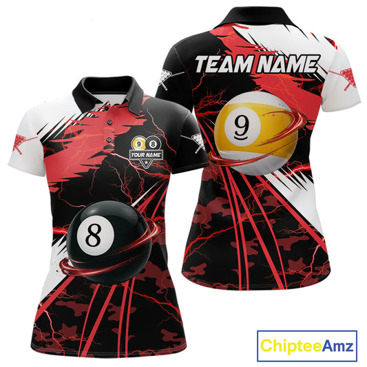 
Red Lightning 8 Ball 9 Ball Pool Shirt For Women Custom Camo Billiard Team Jersey
