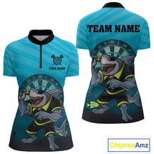 Load image into Gallery viewer, Shark &amp; Dartboard Custom Funny Quarter-Zip Shirt For Women - Darts Team Jersey NYN0706