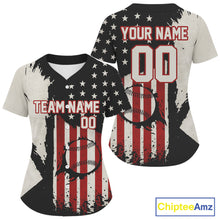 Load image into Gallery viewer, Custom Black Red USA Flag Baseball Shirt For Women Patriotic Baseball Jerseys NYN1598