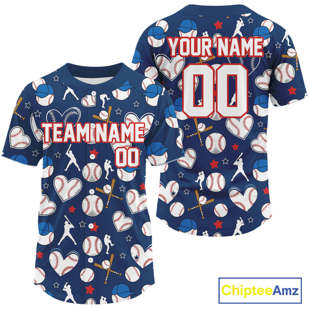 Custom Colorful Funny Baseball Ball Shirt For Men Blue Baseball Jerseys Gifts NYN1599