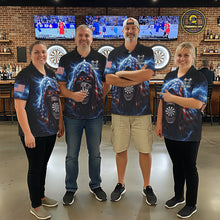 Load image into Gallery viewer, American Flag Thunder Grim Reaper Dartboard Men Darts 1/4-Zip Shirt Custom Patriotic Dart League Shirt NYN2641