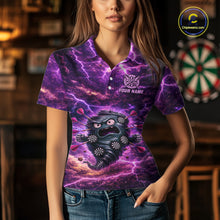 Load image into Gallery viewer, Purple Funny Scary Tornado Dartboard &amp; Arrow Women Darts Polo Shirt Custom Dart League Shirts NYN2643
