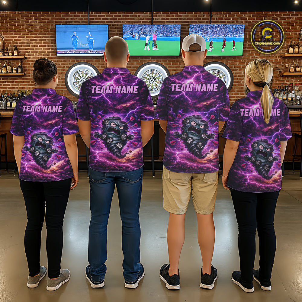 Purple Funny Scary Tornado Dartboard & Arrow Men Darts Polo Shirt Custom Dart League Shirts NYN2643