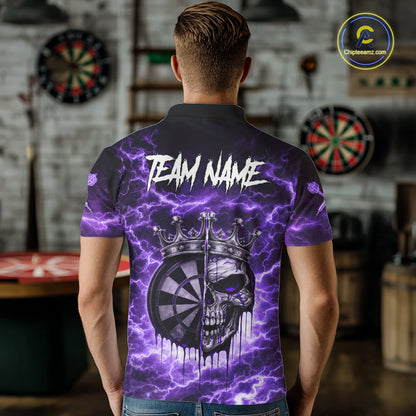 Thunder Purple Cracked Crown Skull Dartboard Men Darts Polo Shirt Custom Dart League Shirt NYN2645