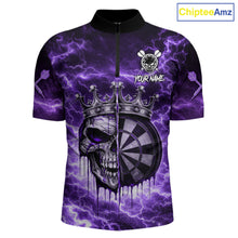 Load image into Gallery viewer, Thunder Purple Cracked Crown Skull Dartboard Men Darts 1/4-Zip Shirt Custom Dart League Shirt NYN2645