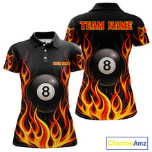 Load image into Gallery viewer, Personalized 8 Ball Fire Flame Pool Billiard Polo &amp; 1/4 Zip For Women Custom Flame Billiard Team Attire NYN3013