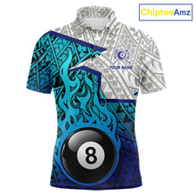 Load image into Gallery viewer, Billiards Pool Player White Blue Tribal Polo Quater-Zip Shirts For Men, Custom Billiard Team Jerseys NYN3015