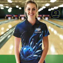 Load image into Gallery viewer, Blue Watering Bowling Ball &amp; Pins Jerseys For Women Custom Splatter Bowling Shirt Team Attire NYN3181