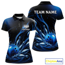 Load image into Gallery viewer, Blue Watering Bowling Ball &amp; Pins Jerseys For Women Custom Splatter Bowling Shirt Team Attire NYN3181