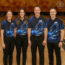 Load image into Gallery viewer, Blue Watering Bowling Ball &amp; Pins Jerseys For Women Custom Splatter Bowling Shirt Team Attire NYN3181