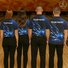 Load image into Gallery viewer, Blue Watering Bowling Ball &amp; Pins Jerseys For Women Custom Splatter Bowling Shirt Team Attire NYN3181
