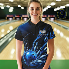 Load image into Gallery viewer, Blue Watering Bowling Ball &amp; Pins Jerseys For Women Custom Splatter Bowling Shirt Team Attire NYN3181
