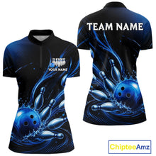 Load image into Gallery viewer, Blue Watering Bowling Ball &amp; Pins Jerseys For Women Custom Splatter Bowling Shirt Team Attire NYN3181