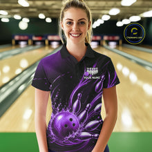 Load image into Gallery viewer, Purple Watering Bowling Ball &amp; Pins Jerseys For Women Custom Splatter Bowling Shirt Team Attire NYN3182