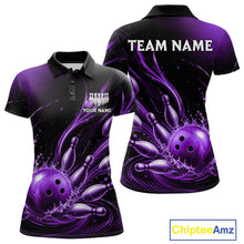 Load image into Gallery viewer, Purple Watering Bowling Ball &amp; Pins Jerseys For Women Custom Splatter Bowling Shirt Team Attire NYN3182