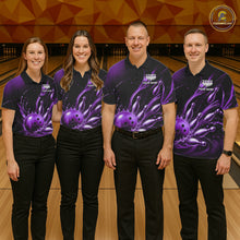 Load image into Gallery viewer, Purple Watering Bowling Ball &amp; Pins Jerseys For Women Custom Splatter Bowling Shirt Team Attire NYN3182