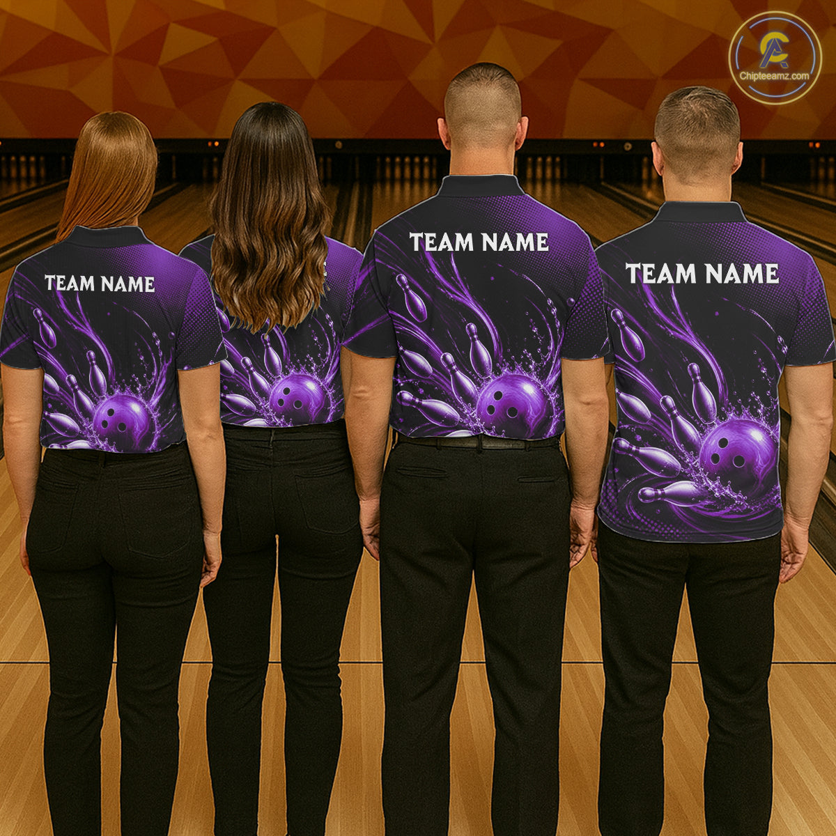 Purple Watering Bowling Ball & Pins Jerseys For Women Custom Splatter Bowling Shirt Team Attire NYN3182