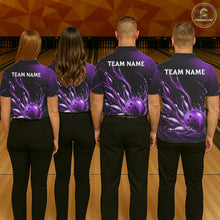 Load image into Gallery viewer, Purple Watering Bowling Ball &amp; Pins Jerseys For Women Custom Splatter Bowling Shirt Team Attire NYN3182