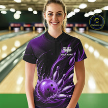 Load image into Gallery viewer, Purple Watering Bowling Ball &amp; Pins Jerseys For Women Custom Splatter Bowling Shirt Team Attire NYN3182
