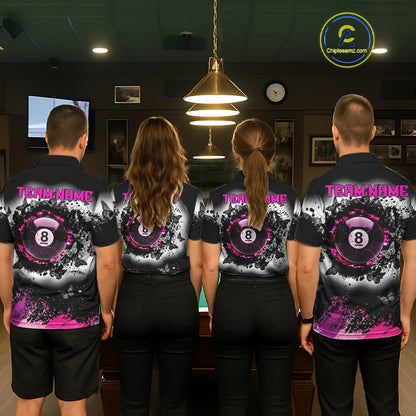 Black, White & Pink Billiard 8 Ball Pool Shirt For Men Custom Butterfly Grunge Team Billiard Jersey NYN3438