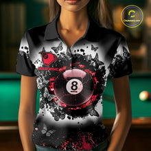 Load image into Gallery viewer, Black, White &amp; Red Billiard 8 Ball Pool Shirt For Women Custom Butterfly Grunge Team Billiard Jersey NYN3439