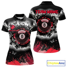 Load image into Gallery viewer, Black white red billiard 8 ball pool shirt for women butterfly grunge billiard jersey