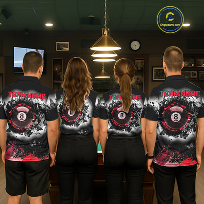 Black, White & Red Billiard 8 Ball Pool Shirt For Men Custom Butterfly Grunge Team Billiard Jersey NYN3439