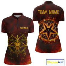 Load image into Gallery viewer, Flaming Dartboard &amp; Wolf Custom Darts Quarter-Zip Shirt For Women - Darts Team Jersey NYN0720