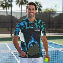 Load image into Gallery viewer, Custom Black Grunge Blue Flames Pickleball Ball Jerseys Men Pickleball Paddle Team Shirts NYN2160