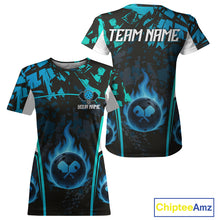 Load image into Gallery viewer, Custom Black Grunge Blue Flames Pickleball Ball Jerseys Women Pickleball Paddle Team Shirts NYN2160